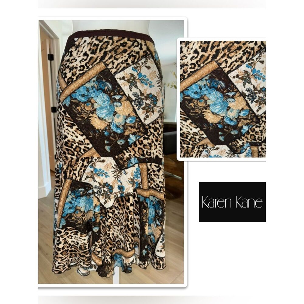 Karen Kane High-Low Midi Mixed Print Skirt. Size Small-P